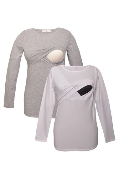 Комплект футболок для годування LuvmaBelly MYRB2704_2708 з 98% бавовни та 2% еластану, колір: сірий і білий, розміри: S, M, L, XL