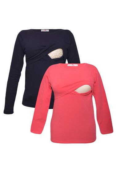 Комплект футболок для кормления LuvmaBelly MYRA2702_2705 из 98% хлопка и 2% эластана, в цветах темно-синий и розовый, размеры S, M, L, XL