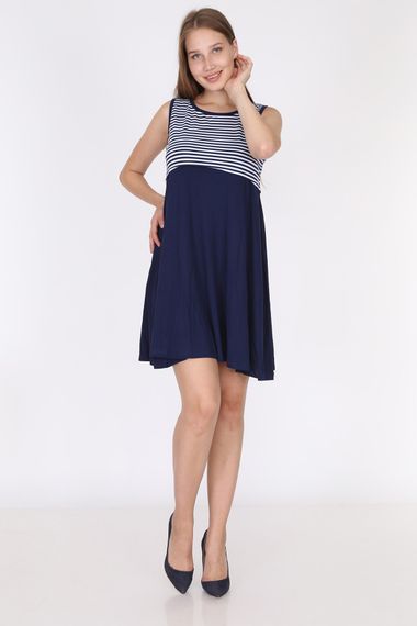 Luvmabelly 5801 - Navy Blue Striped Bottom Black Sleeveless Breastfeeding Dress - photo 2