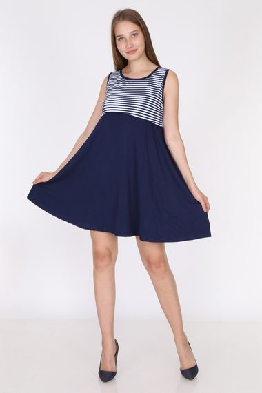 Luvmabelly 5801 - Navy Blue Striped Bottom Black Sleeveless Breastfeeding Dress - photo 3