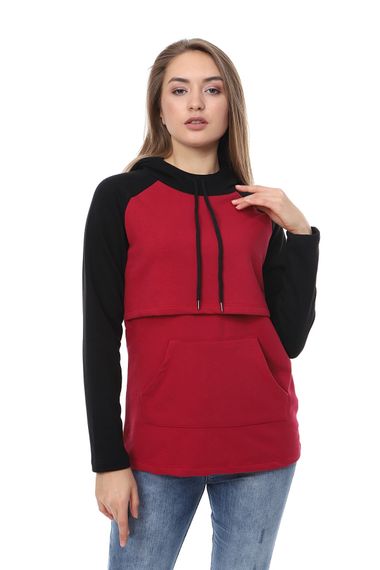LuvmaBelly MYRA4523 Black & Claret Red Sectional Hooded and Pocket Breastfeeding Sweatshirt - photo 2