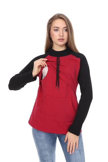 LuvmaBelly MYRA4523 Black & Claret Red Sectional Hooded and Pocket Breastfeeding Sweatshirt - photo 1