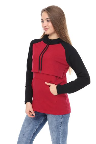 LuvmaBelly MYRA4523 Black & Claret Red Sectional Hooded and Pocket Breastfeeding Sweatshirt - photo 3