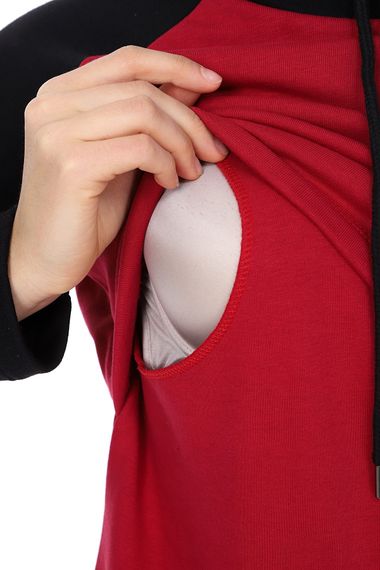 LuvmaBelly MYRA4523 Black & Claret Red Sectional Hooded and Pocket Breastfeeding Sweatshirt - photo 4