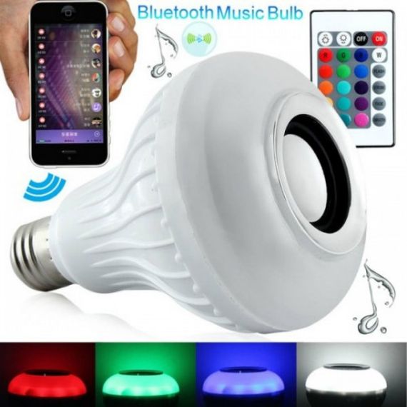 Смарт LED лампа Polizei p-028 з Bluetooth, RGB освітленням, E27, 12W потужності, з пультом дистанційного керування, діапазон радіо 10м