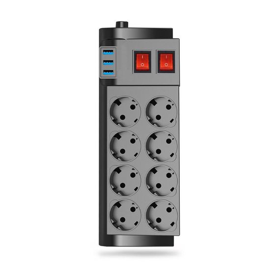 Удлинитель 8 розеток с 3 USB, 16A, 2м, 4000W, с защитой от перенапряжения TGFTR08