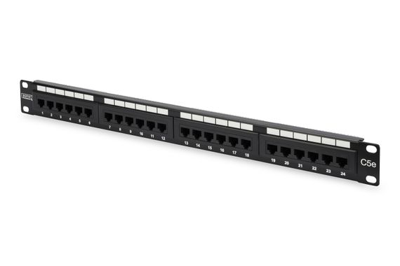 Digitus 19 Inch 24 Port Cat-5E UTP Patch Panel, 50 μ (Mikron), Altın Kontak, Zırhsız