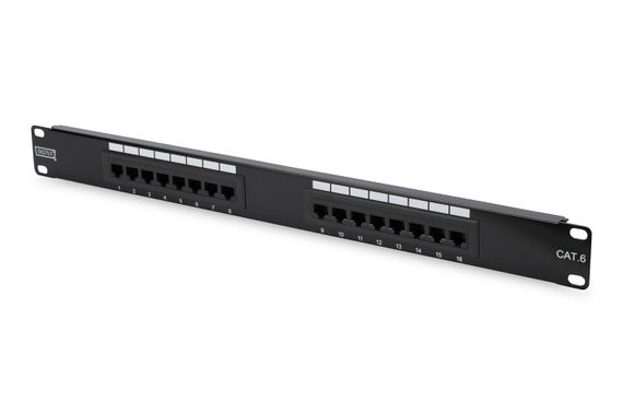 Digitus 19 Inch 16 Port Cat-6 UTP Patch Panel, 50 μ (Mikron), Altın Kontak, Zırhsız