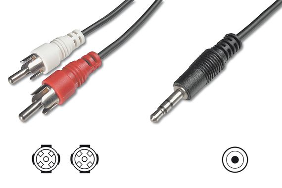 Audio Cable, 1 x stereo 3.5mm male to 2 x RCA male, 1.50 meters