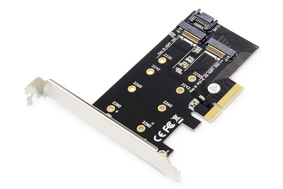 Адаптерна картка Digitus M.2 NGFF / NVMe SSD PCI Express 3.0 (x4) для швидкого з'єднання з SSD до 6 Гбіт/с, сумісна з Windows та Linux