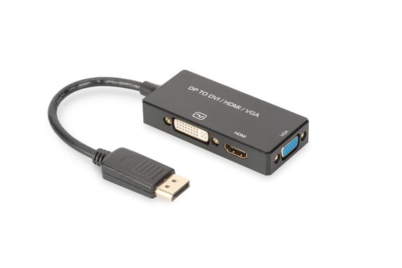 Преобразователь DisplayPort 3 в 1, кабель 0.20 м, поддержка 4K/2K 30Гц, HDMI, DVI, VGA, высокая скорость передачи данных, черный цвет