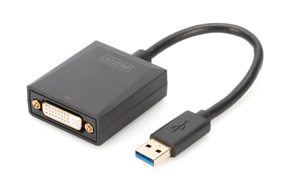 Адаптер DIGITUS USB 3.0 A ЧОЛОВІЧИЙ => DVI ЖІНОЧИЙ для підключення моніторів, підтримка 1080p, без живлення, три режими використання