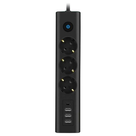 Розетка с защитой от перенапряжения, 3 USB и 1 Type-C, 16A, 3680W, с индикатором и защитой от детей, из термостойкого материала