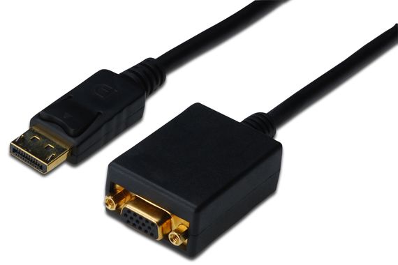 Адаптер-кабель DisplayPort - VGA, DP мужчина - HD15 женщина, 0.15 м, двойная броня, черный цвет, стандарт DisplayPort 1.2