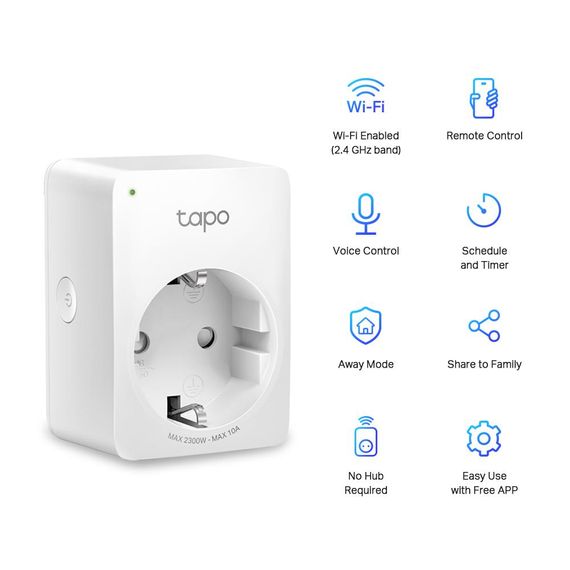 Мини-умная Wi-Fi розетка Tp-Link Tapo P100 (2 шт), удаленный контроль, планирование, голосовое управление, компактный дизайн, легкая установка