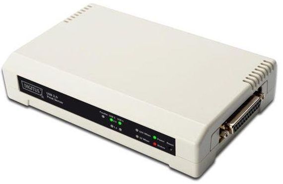 DN-13006-1 Digitus 3 port Fast Ethernet Print Server, 2 x USB 2.0 port, 1 x DB-36-pin erkek centronics, 1 x RJ45