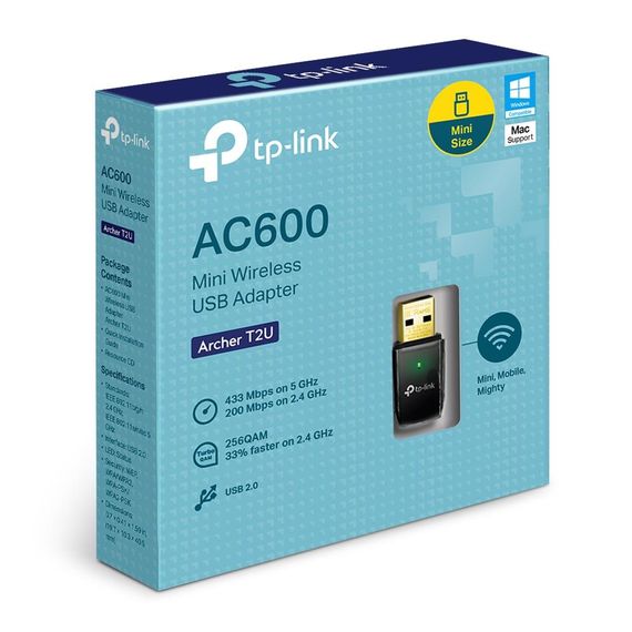 TP-Link Archer T2U 600 Мбит/с (2.4GHz 150 Мбит/с 5GHz 433 Мбит/с) беспроводной адаптер USB с поддержкой двойного диапазона