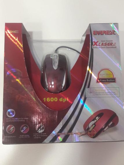 Мишка Everest X-968 Xlaser з кабелем, червона, для повсякденного використання, з високою точністю керування