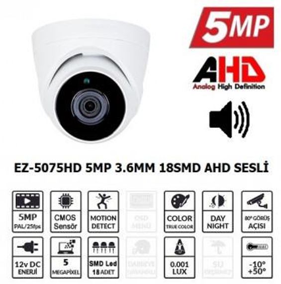 Ezcool Ez-5075Hd 5Mp 3.6Mm 18Smd Ahd Sesli Dome