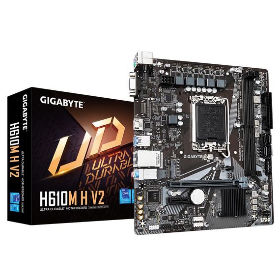 Материнская плата GIGABYTE H610M-H-V2 DDR5 5600MHz 1xVGA 1xHDMI 1xM.2 USB 3.2 для процессоров Intel, с цифровым VRM, Smart Fan 6 и поддержкой NVMe - фото 1