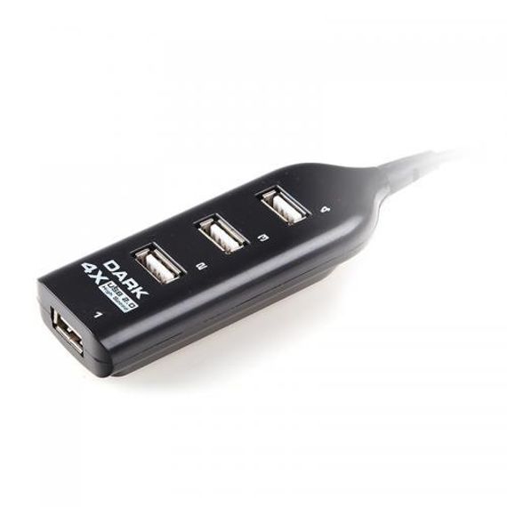 USB Hub Dark Connect Master U24, 4 порти, чорний, для клавіатури, миші, USB накопичувачів, комп'ютерів, сумісний з Windows, MacOS, Android