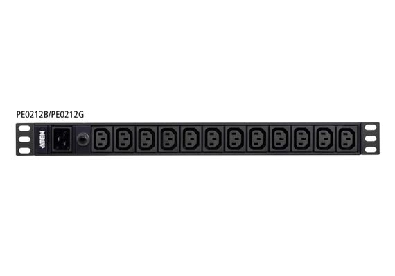 Основний PDU Aten-PE0212G 1U, 12 розеток, алюмінієвий корпус, захист від перевантаження, компактний дизайн для серверів та мережевих пристроїв