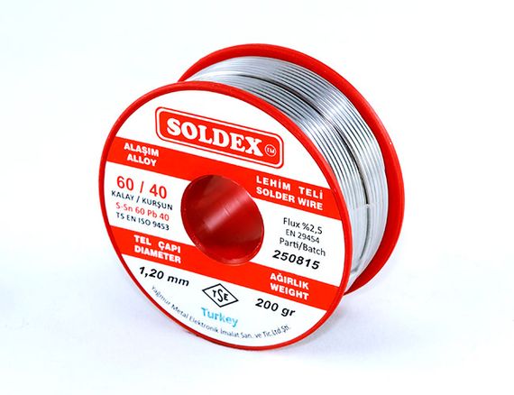 Луджений дріт Soldex 60-40, 200 г, 1,2 мм, Sn: 60%, Pb: 40%, для електронного монтажу та ремонту, висока якість, легке використання