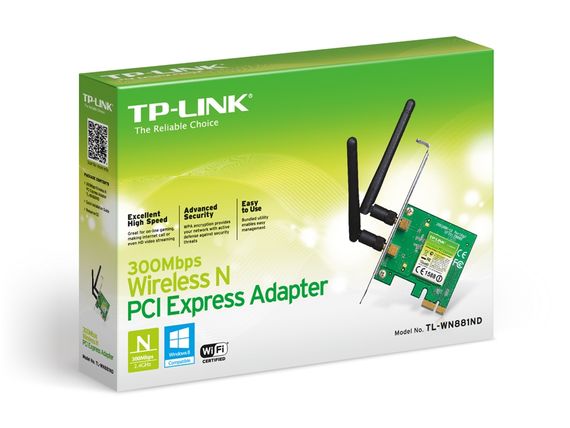 Адаптер TP-Link TL-WN881ND PCI Express з антеною, швидкість 300 Мбіт/с, для стабільного з'єднання та високої продуктивності