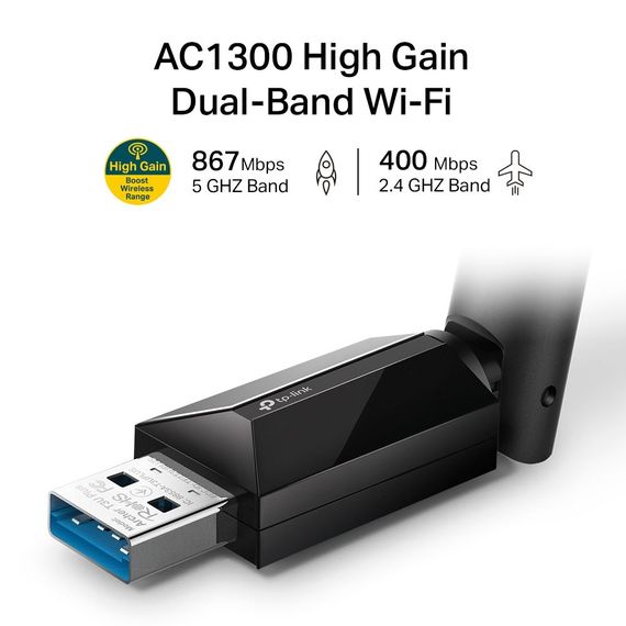 TP-LINK ARCHER T3U PLUS AC1300 Двухдиапазонный USB адаптер - фото 3