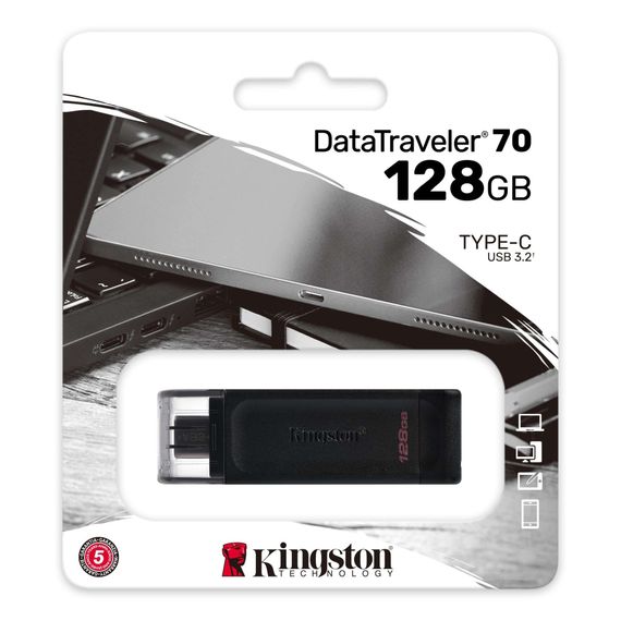 Флеш-накопитель Kingston 128GB USB-C 3.2 Gen1 DT70 с высокой скоростью передачи данных