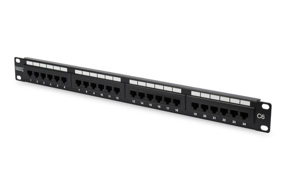 Digitus 19&quot; 24 Port Cat-6 UTP Patch Panel, 8P8C, 50 μ (Mikron), Altın Kontak, LSA, 1U, Zırhsız