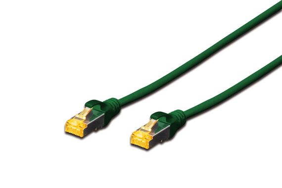 CAT 6A S-FTP Patch Cable, LSZH, Copper, AWG 26/7, 0.50m, Green, 500 MHz, Double Shielded, Kink Protection and Strain Relief