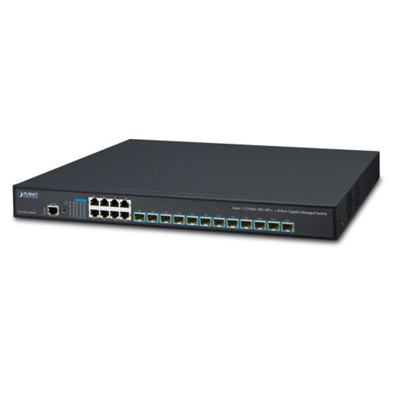 Layer 3 Managed Switch with 12 x 10GBASE-SR/LR SFP+ Ports and 8 x 10/100/1000T, Dual Power Supply, Console Port for Efficient Networking