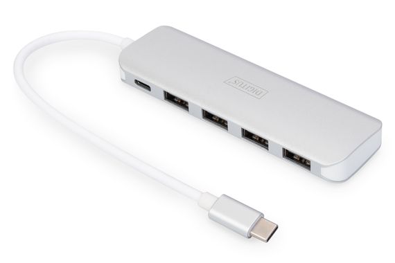 4-Port USB-C Hub + PD 4 x USB 3.0, 1 x PD Charging, silver