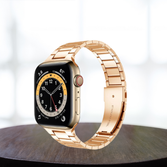 Apple Watch 42-44-45mm Uyumlu Kordon Paslanmaz Şık Çelik Tasarım Kayış BRONZ