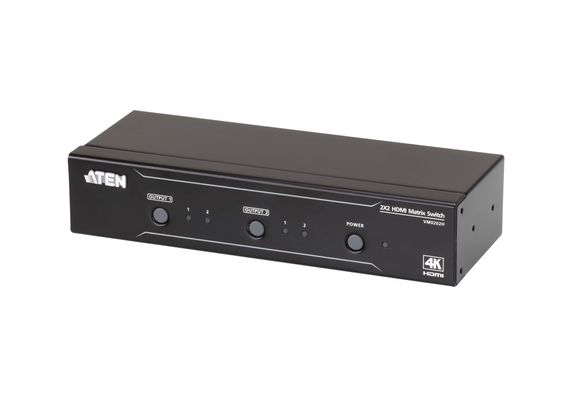 Перемикач матриці 2x2 4K HDMI ATEN-VM0202H з 2 входами та 2 виходами для передачі зображення на 2 екрани, максимальна роздільна здатність 4K, підтримка CEC