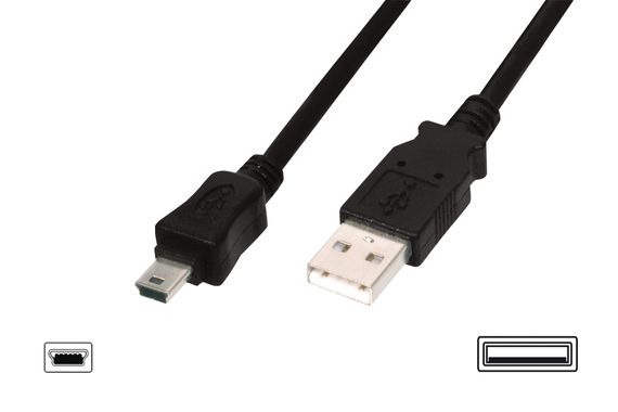 Кабель USB 2.0, USB A (чоловічий) - Mini USB B (чоловічий, 5-pin), 3 метри, двошаровий захист, нікелеве покриття, чорний