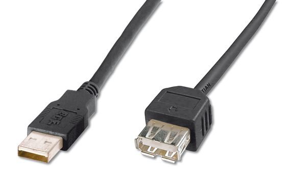 USB 2.0 Подовжувач, USB A Чоловічий - USB A Жіночий, 3 метри, AWG 28, UL сертифікований, чорний колір