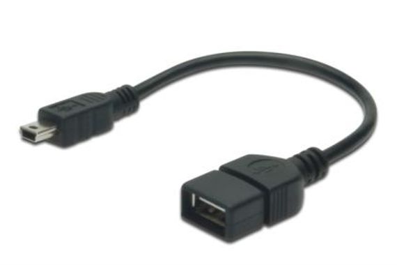 USB On-The-Go (OTG) кабель 0,20 м, USB A ж, Mini USB B ч, AWG 28, нікельовані конектори, чорний, USB 2.0, UL2725