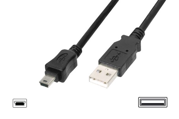 USB 2.0 Кабель, USB A чоловічий - USB mini B (5-pin) чоловічий, 1.80 метра, нікелеве покриття, чорний, UL сертифікований