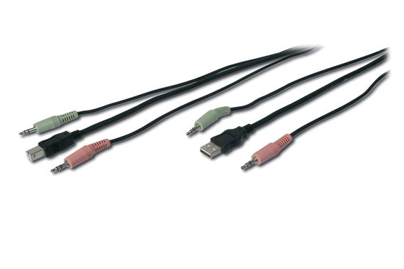 KVM Switch için Ses + USB Kablo Seti, 2 x 3,5 mm Erkek; USB A Erk