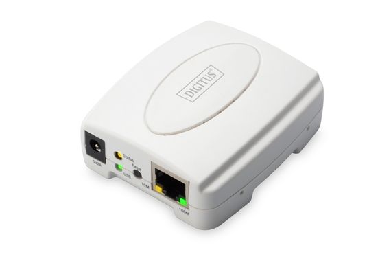 Сервер друку Digitus з 1 портом Fast Ethernet, 1 x USB 2.0, 1 x RJ45 для швидкого підключення принтера