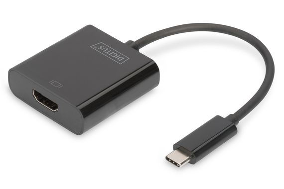 Адаптер Digitus USB 3.1 (Gen. 1) (USB Type-C) - HDMI для комп'ютера, Ultra HD 4K, 15 см, чорний, підтримка DisplayPort Alternate Mode