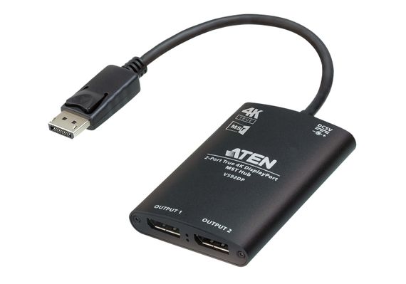 Дворівневий True 4K DisplayPort MST хаб для одночасного підключення двох дисплеїв, підтримка 4K при 30Гц, алюмінієвий корпус.