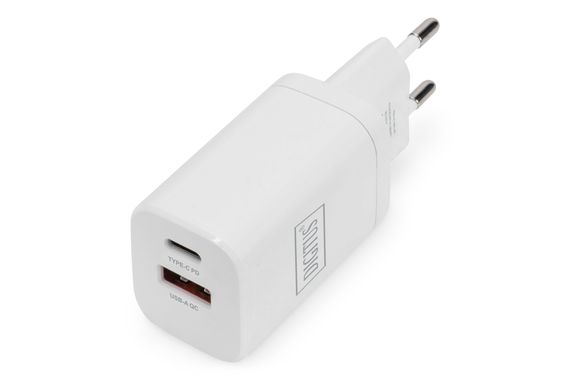 Зарядний пристрій Digitus USB, 1 x USB Type-C™ (PD) / 1 x USB A (QC), 30W, підтримка Power Delivery 3.0, сумісний з пристроями Apple, Samsung