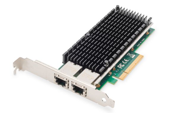 Адаптер Ethernet Digitus 10Gbps з 2 портами, PCIe X8, Intel X540 BT2, підтримка CAT-6a, зворотна сумісність, висока швидкість передачі даних