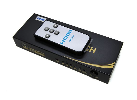 Перемикач Beek на 5 портів Ultra HD 4K HDMI, 5 входів - 1 вихід, дистанційне керування, підтримка 4K Full 3D, металевий корпус, чорний