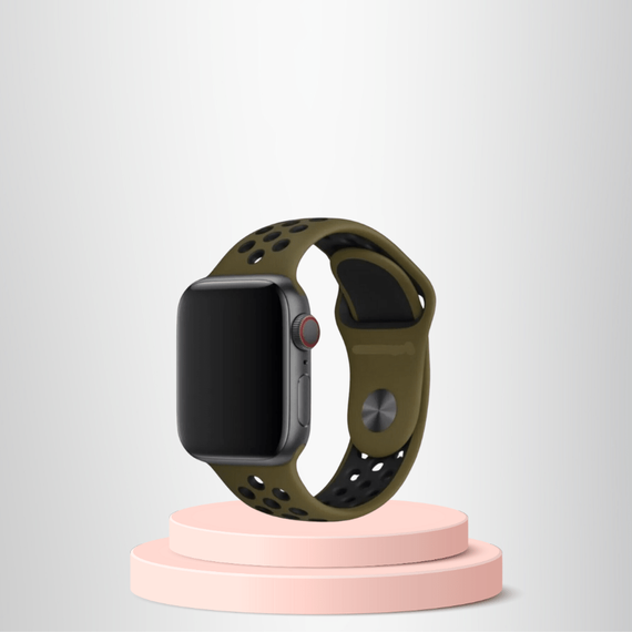 Силіконовий браслет для Apple Watch 42 44 45 49 мм, дихаючий, чорний з оливковим, стильний, з якісної силіконової поверхні, з металевою застібкою