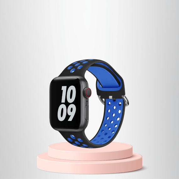 Спортивний силіконовий браслет для Apple Watch 42 44 45 49 мм, чорний-синій, з дірочками, стійкий до зносу, естетичний дизайн, зручний у використанні