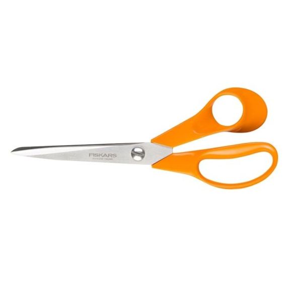 مقص Fiskars 9853 M205 بطول 21 سم من الفولاذ المقاوم للصدأ لتقطيع القماش والجلد والكرتون، تصميم مريح وأداء عالي مع إمكانية قص واسعة